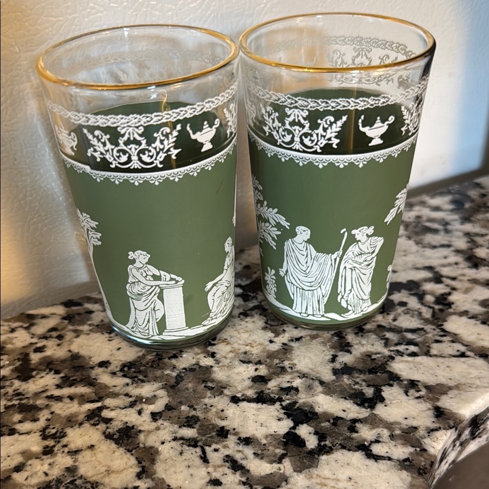 Wedgwood Jeanette Green and White Glass Tumblers